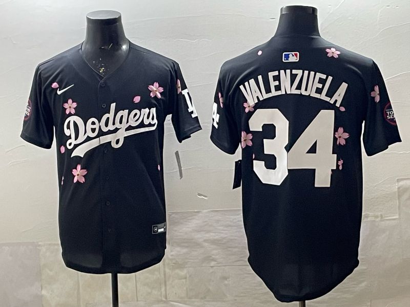 Men 2025 Nike Los Angeles Dodgers #34 Valenzuela Black Game MLB Jersey 06->los angeles dodgers->MLB Jersey